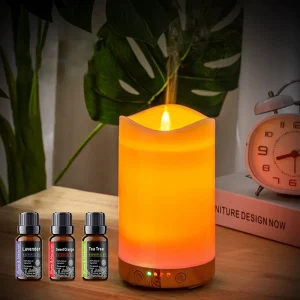 Candle Design Humidifier Auto Timer, 7-Color LED, 3 Essential Oils for Relaxation