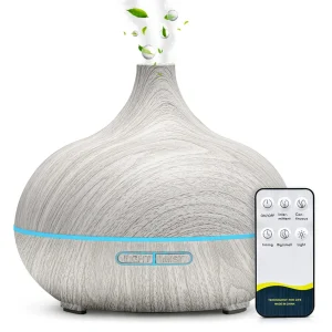 500ML Aromatherapy Essential Oil Diffuser Wood Grain Remote Control Ultrasonic Air Humidifier Cool with 7 Color  Lights