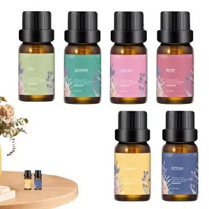 6-Piece Essential Oil Set for Diffusers - 6 Therapeutic Scents (Lily/Jasmine/Lemon/Ocean/Rose/Sakura)